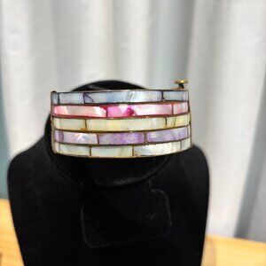 Vintage Brass & Mother of Pearl Cuff Bracelet
